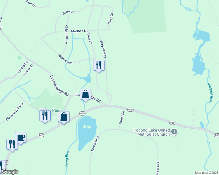 map of restaurants, bars, coffee shops, grocery stores, and more near 110 Wagner Way in Monroe County