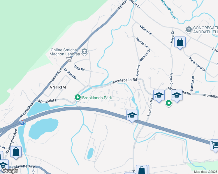 map of restaurants, bars, coffee shops, grocery stores, and more near 444 Genesee Court in Suffern