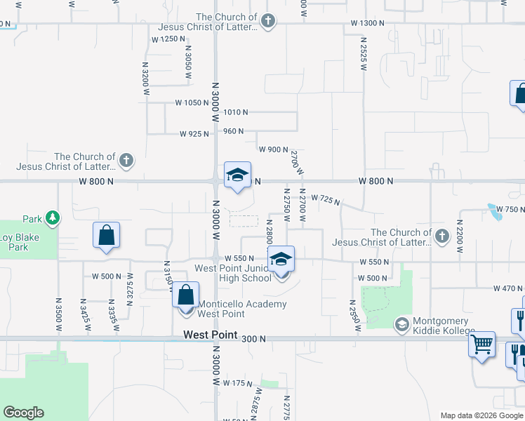map of restaurants, bars, coffee shops, grocery stores, and more near 655 N 2800 W in West Point