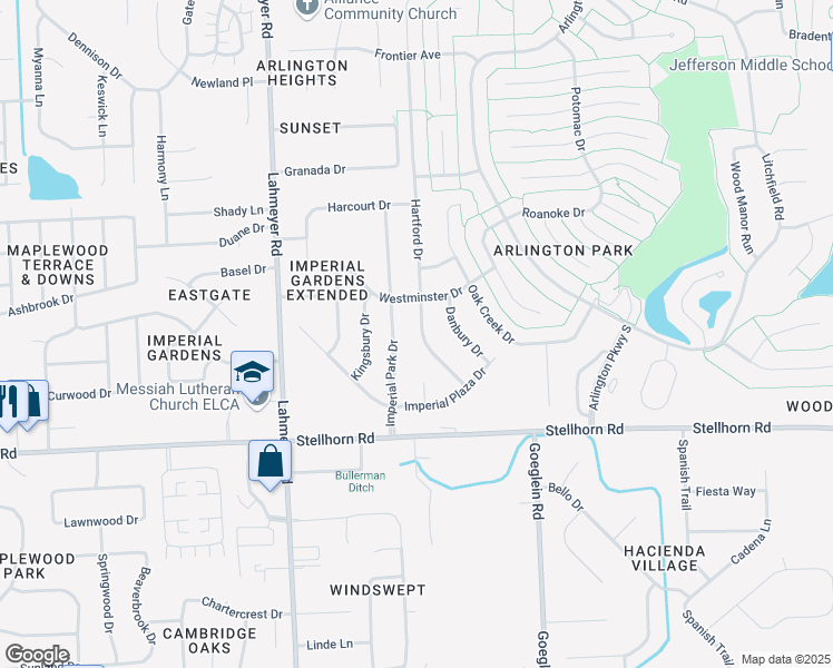 map of restaurants, bars, coffee shops, grocery stores, and more near 4708 Imperial Park Drive in Fort Wayne