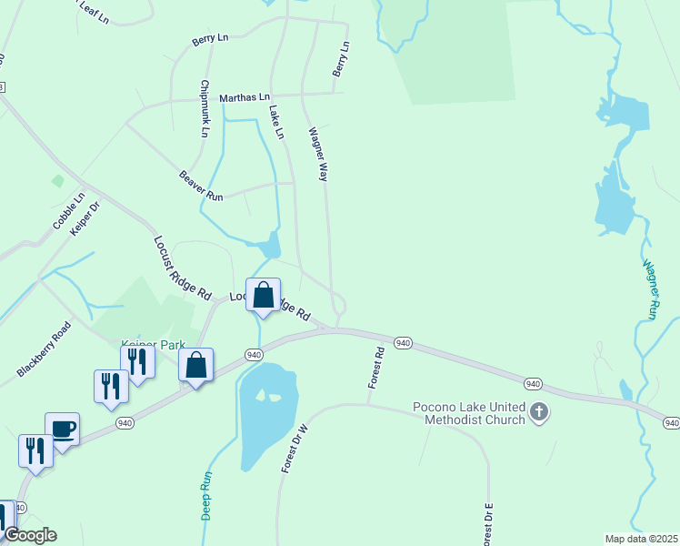 map of restaurants, bars, coffee shops, grocery stores, and more near 110 Wagner Way in Monroe County
