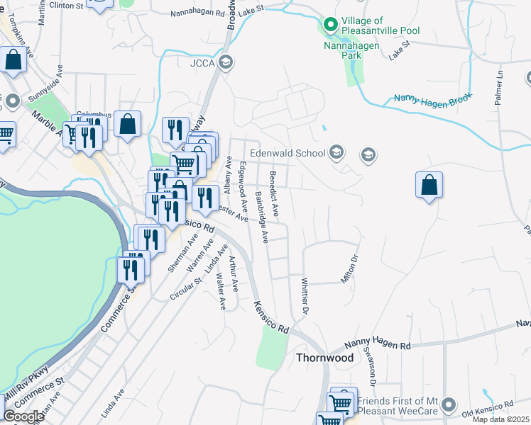 map of restaurants, bars, coffee shops, grocery stores, and more near 155 Bainbridge Avenue in Thornwood