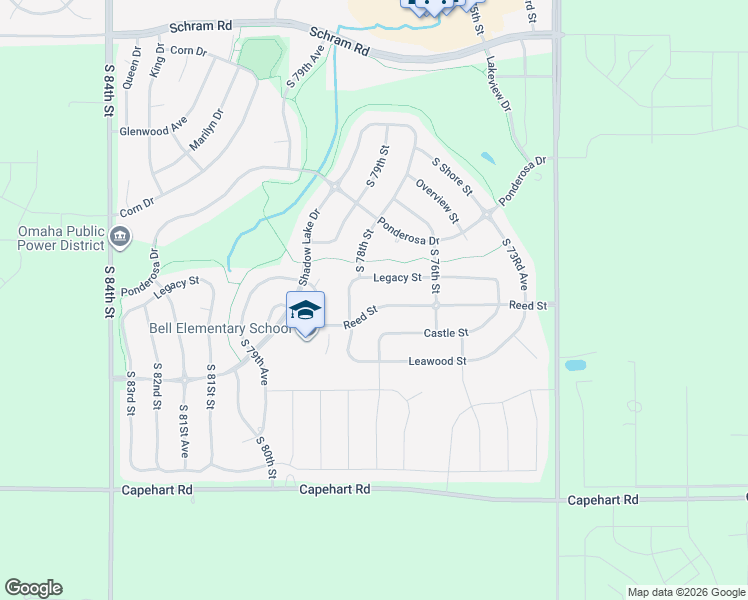 map of restaurants, bars, coffee shops, grocery stores, and more near 7716 Reed Street in Papillion