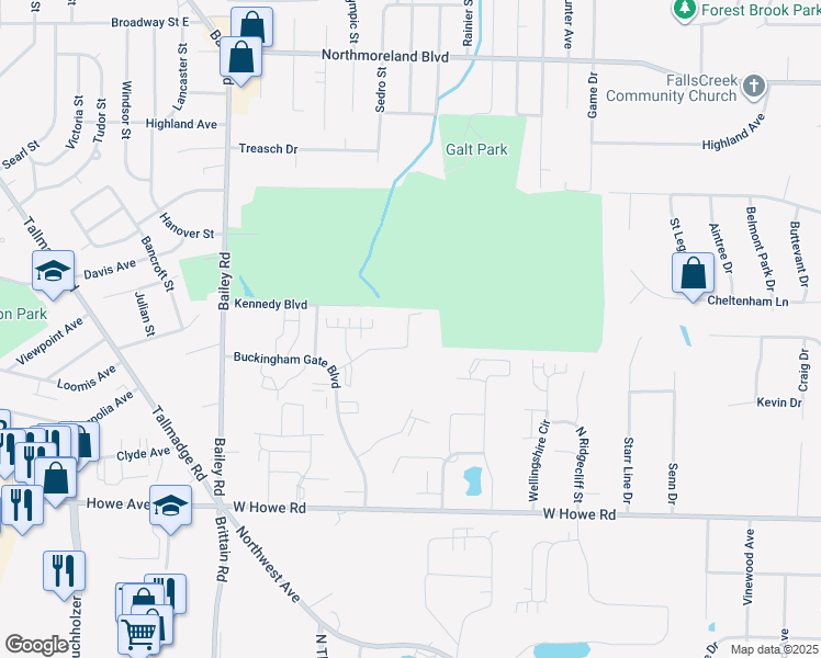 map of restaurants, bars, coffee shops, grocery stores, and more near 1691 Queens Gate Circle in Cuyahoga Falls