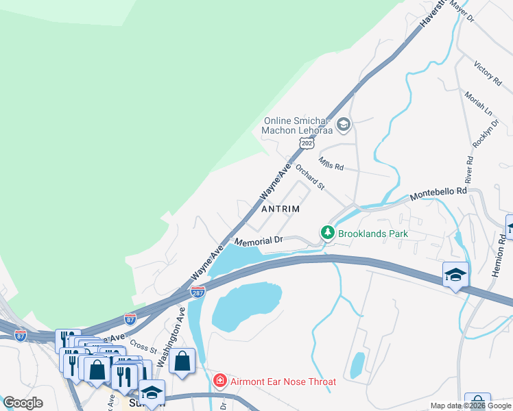 map of restaurants, bars, coffee shops, grocery stores, and more near 20 Lexington Avenue in Suffern
