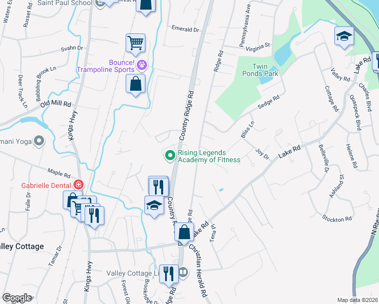 map of restaurants, bars, coffee shops, grocery stores, and more near 5 Alyssa Court in Valley Cottage