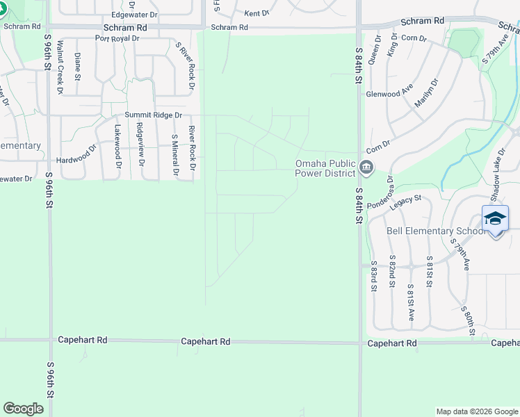 map of restaurants, bars, coffee shops, grocery stores, and more near 12348 South 84th Street in Papillion