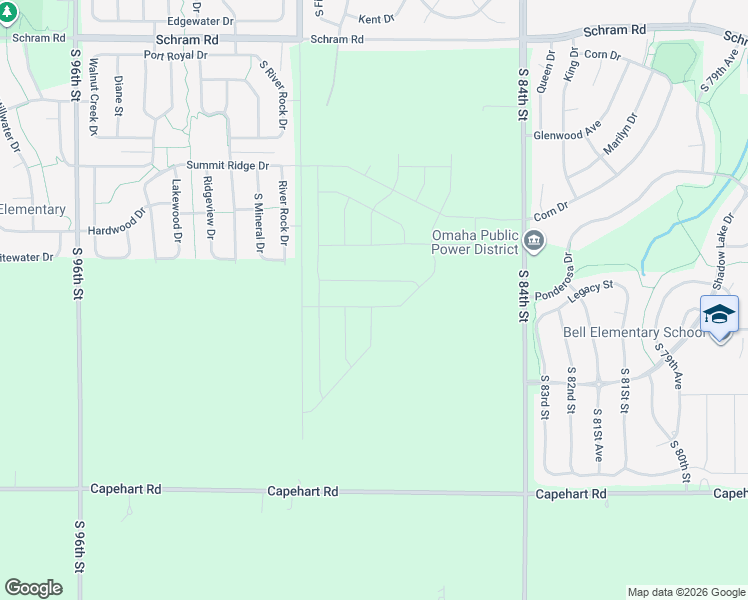 map of restaurants, bars, coffee shops, grocery stores, and more near 12348 South 84th Street in Papillion