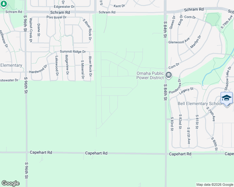 map of restaurants, bars, coffee shops, grocery stores, and more near 12348 South 84th Street in Papillion