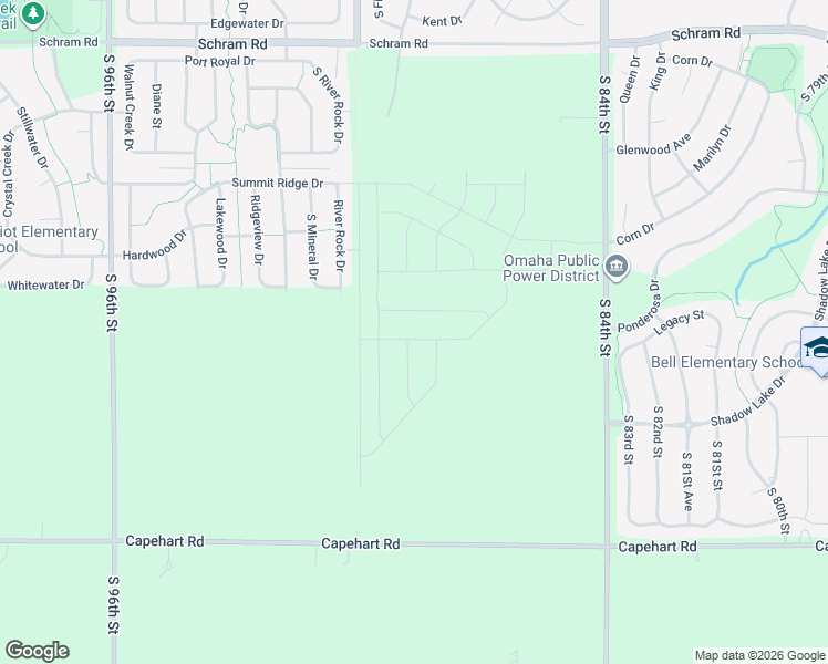map of restaurants, bars, coffee shops, grocery stores, and more near 2417 River Rock Drive in Papillion