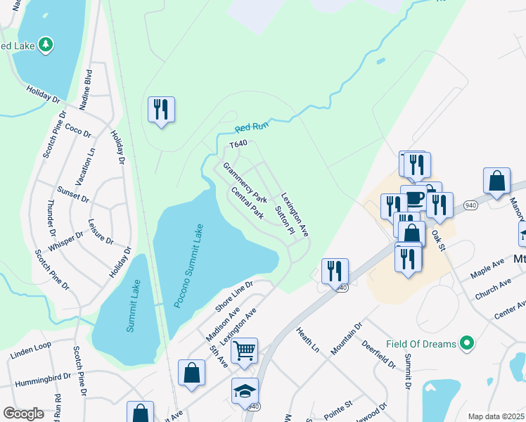 map of restaurants, bars, coffee shops, grocery stores, and more near 1322 Central Park in Pocono Summit