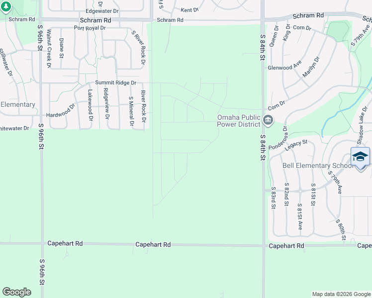 map of restaurants, bars, coffee shops, grocery stores, and more near 12348 South 84th Street in Papillion