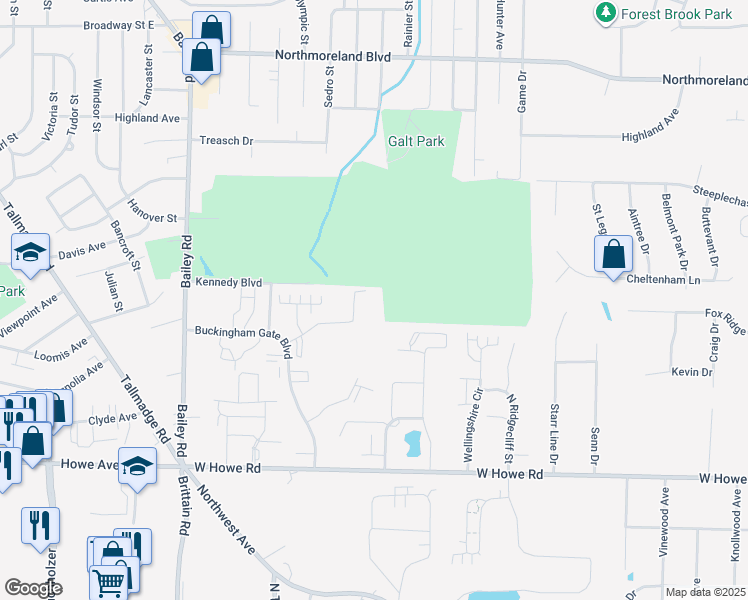 map of restaurants, bars, coffee shops, grocery stores, and more near 1695 Queens Gate Circle in Cuyahoga Falls