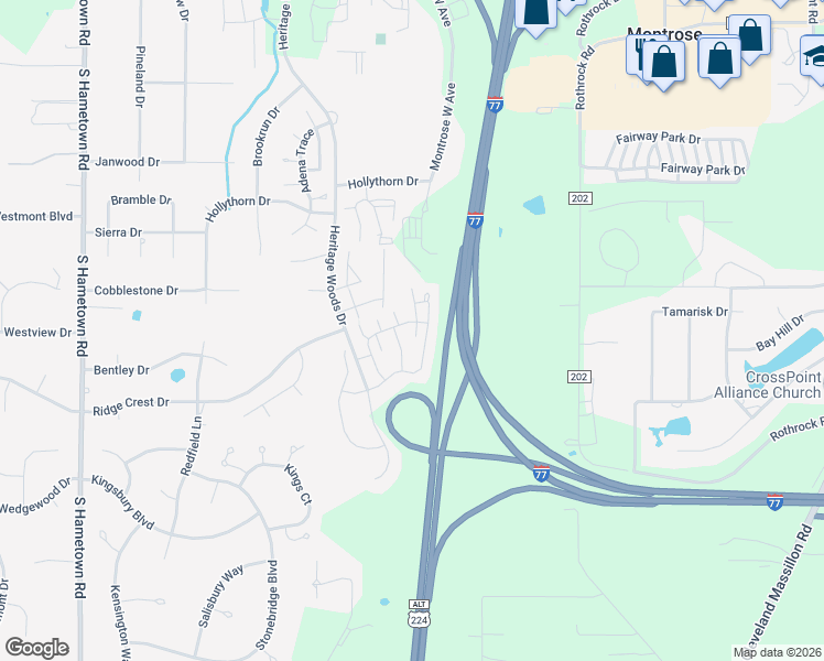 map of restaurants, bars, coffee shops, grocery stores, and more near 427 Turner Drive in Akron