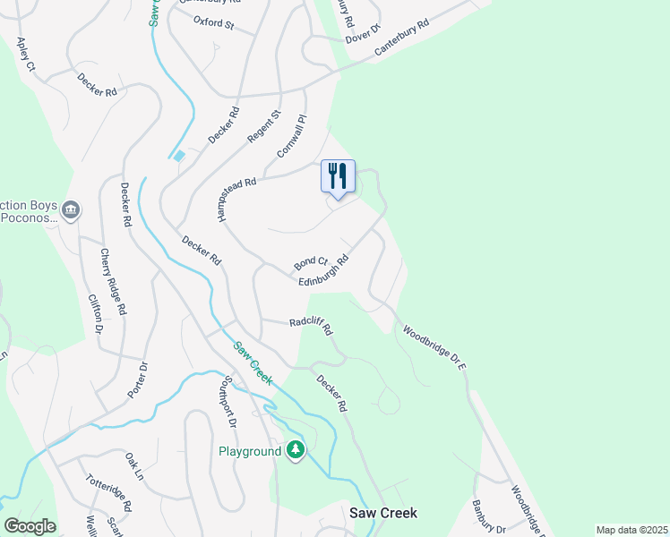 map of restaurants, bars, coffee shops, grocery stores, and more near Edinburgh Road in Bushkill