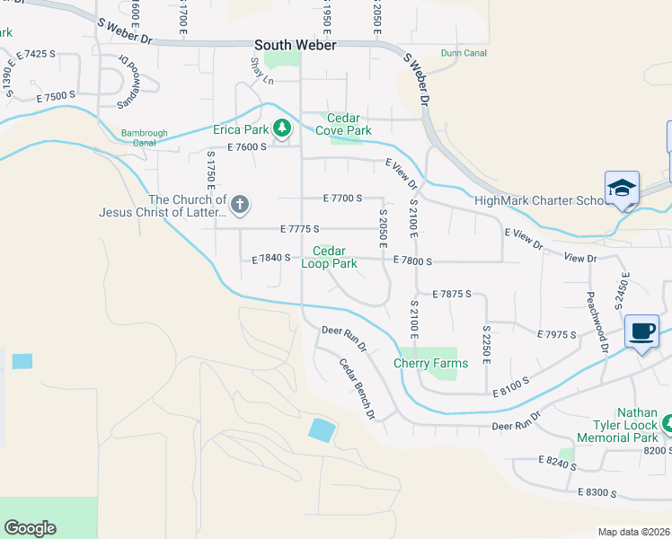 map of restaurants, bars, coffee shops, grocery stores, and more near 1948 E Cedar Loop Dr in South Weber