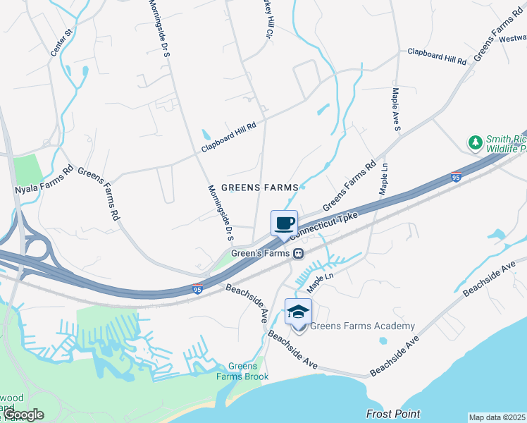 map of restaurants, bars, coffee shops, grocery stores, and more near 95 Turkey Hill Road South in Westport