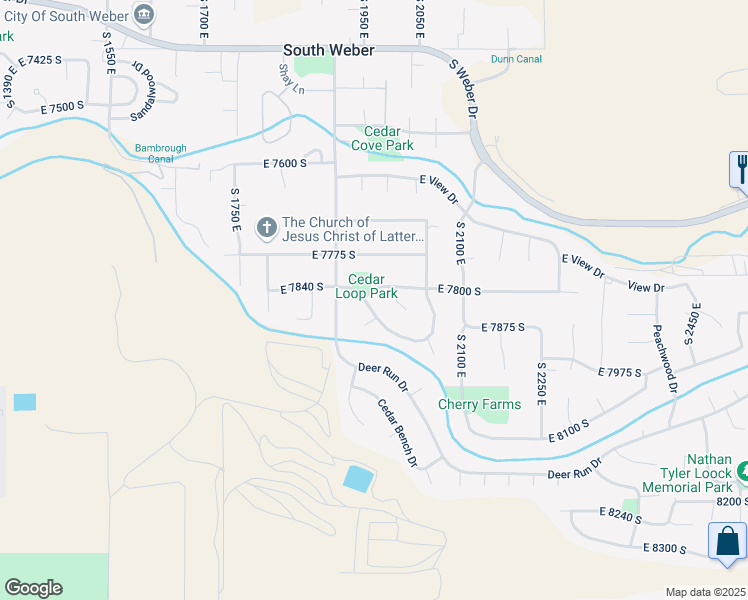 map of restaurants, bars, coffee shops, grocery stores, and more near 1948 E Cedar Loop Dr in South Weber