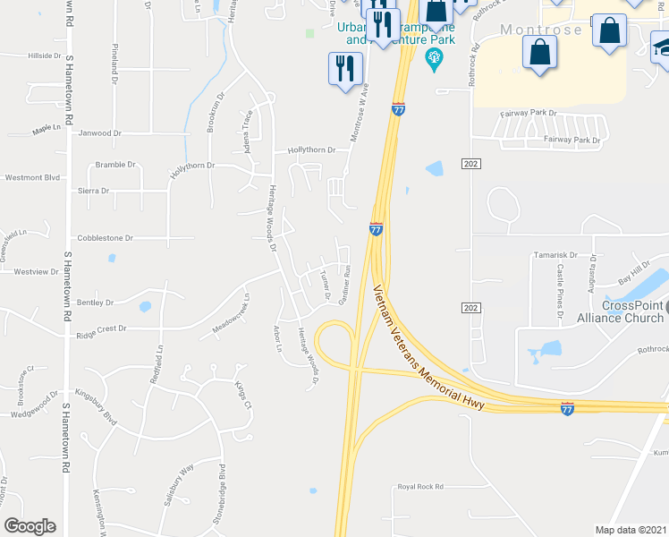 map of restaurants, bars, coffee shops, grocery stores, and more near 382 Caleb Drive in Akron