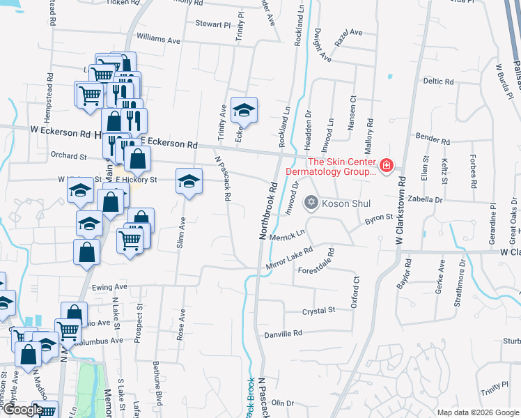 map of restaurants, bars, coffee shops, grocery stores, and more near 15 Pauline Court in Spring Valley