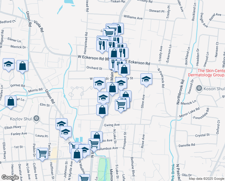 map of restaurants, bars, coffee shops, grocery stores, and more near 236 North Main Street in Spring Valley