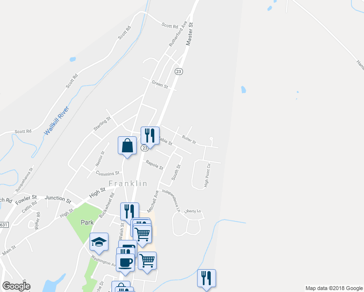 map of restaurants, bars, coffee shops, grocery stores, and more near 47 Mabie Street in Franklin