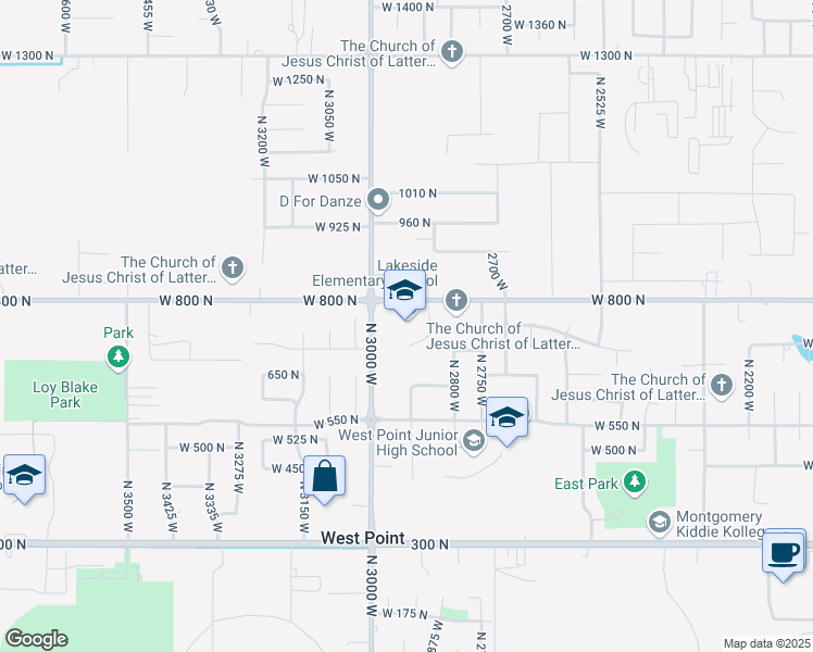 map of restaurants, bars, coffee shops, grocery stores, and more near 2941 West 800 North in Clinton