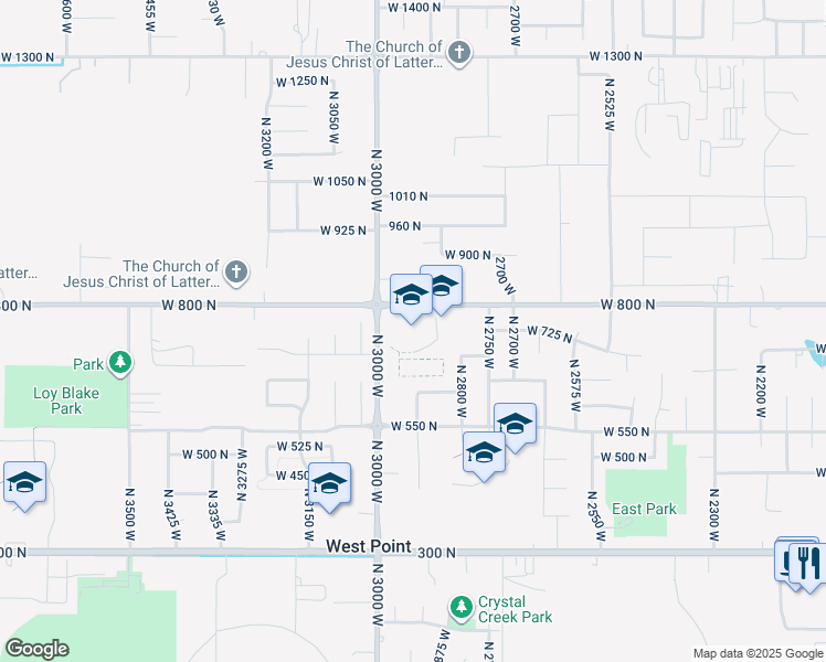 map of restaurants, bars, coffee shops, grocery stores, and more near 2941 West 800 North in Clinton