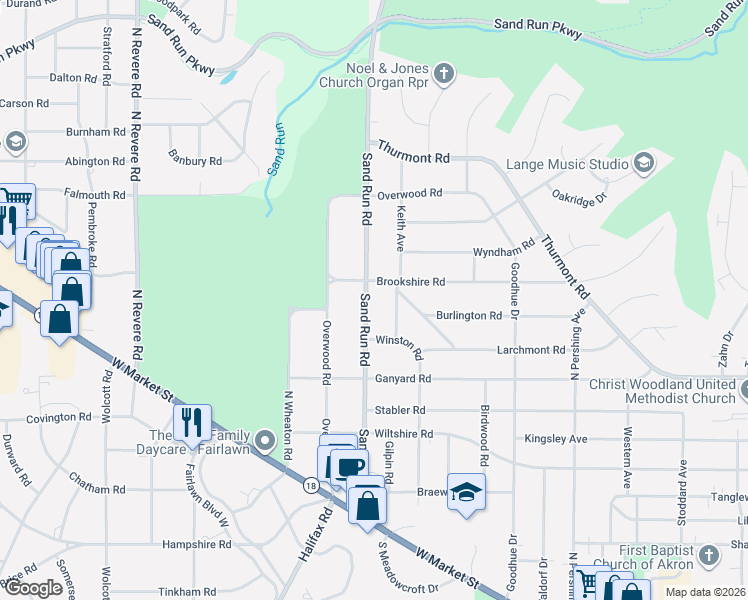 map of restaurants, bars, coffee shops, grocery stores, and more near 266 Keith Avenue in Akron