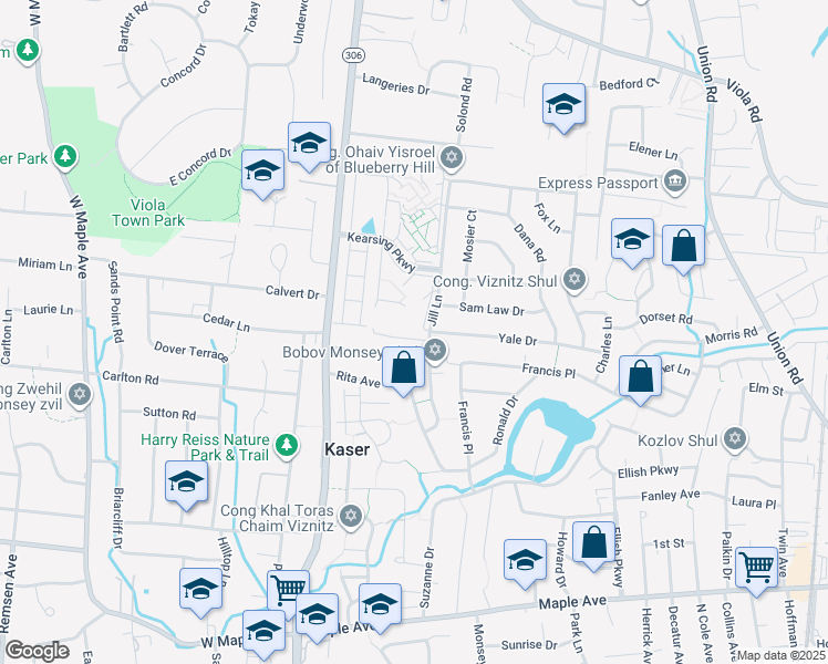 map of restaurants, bars, coffee shops, grocery stores, and more near 24 Ralph Boulevard in Monsey
