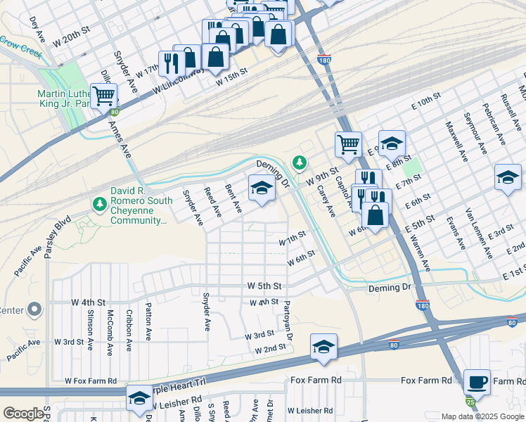 map of restaurants, bars, coffee shops, grocery stores, and more near 898 Oneil Avenue in Cheyenne