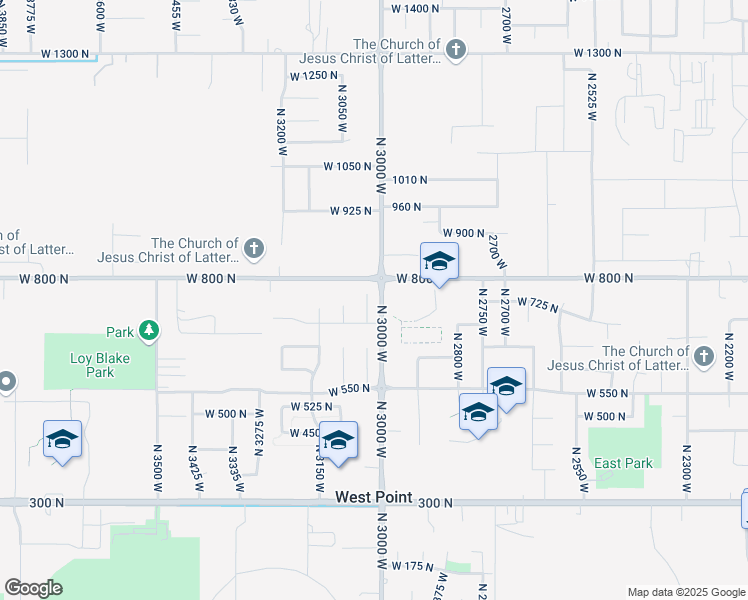 map of restaurants, bars, coffee shops, grocery stores, and more near 3043 700 North in West Point