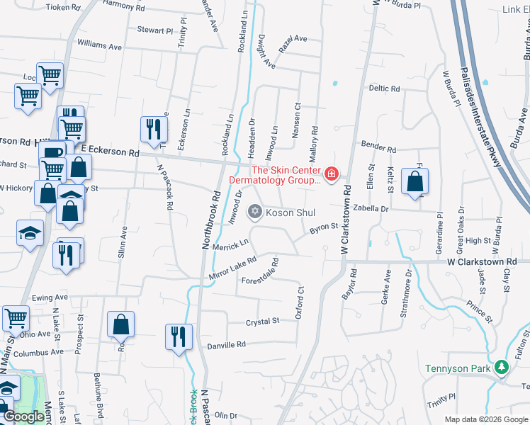 map of restaurants, bars, coffee shops, grocery stores, and more near 17 Andover Road in Spring Valley