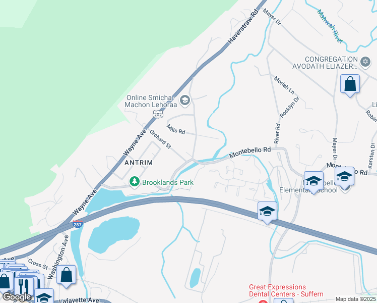map of restaurants, bars, coffee shops, grocery stores, and more near 36 Memorial Drive in Suffern