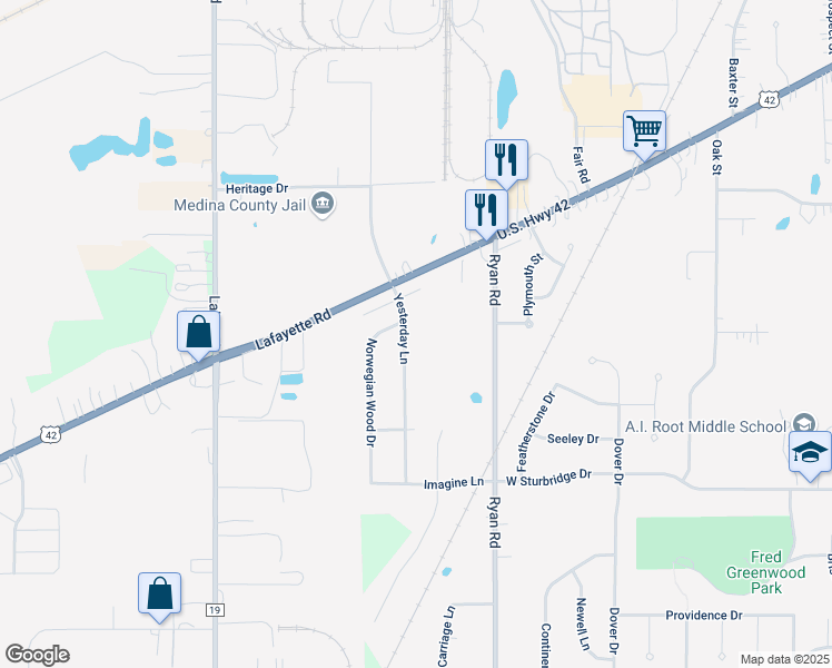 map of restaurants, bars, coffee shops, grocery stores, and more near 892 Yesterday Lane in Medina