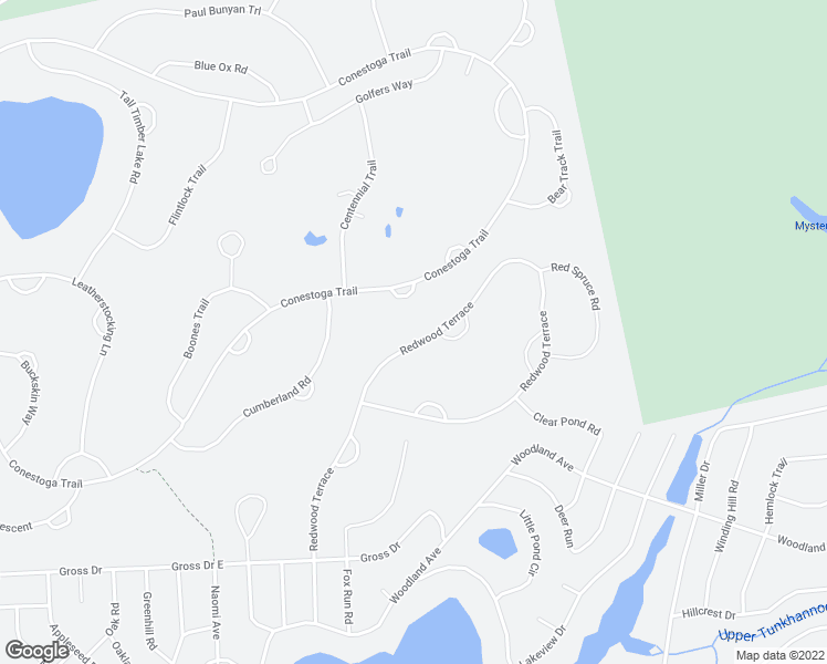 map of restaurants, bars, coffee shops, grocery stores, and more near 74 Redwood Terrace in Pocono Pines