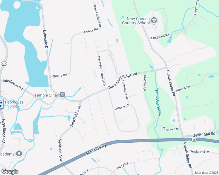 map of restaurants, bars, coffee shops, grocery stores, and more near Davenport Ridge Road in Stamford