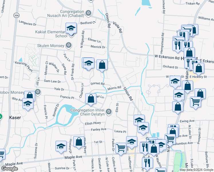 map of restaurants, bars, coffee shops, grocery stores, and more near 95 Francis Place in Spring Valley