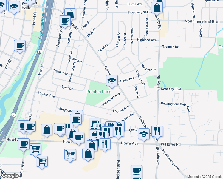 map of restaurants, bars, coffee shops, grocery stores, and more near 800 Tallmadge Road in Cuyahoga Falls