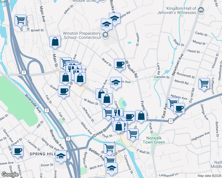 map of restaurants, bars, coffee shops, grocery stores, and more near 6 Eclipse Avenue in Norwalk