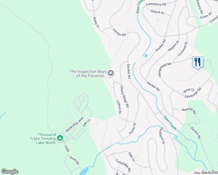 map of restaurants, bars, coffee shops, grocery stores, and more near 119 Sterling Circle in Bushkill