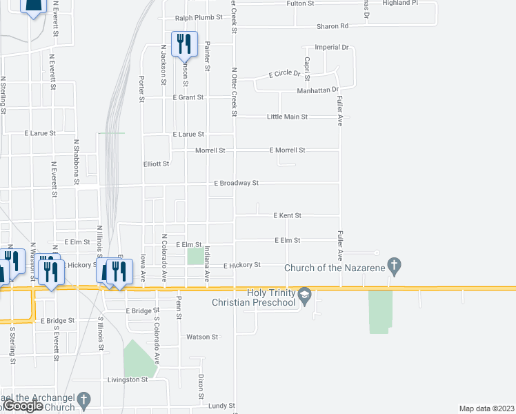 map of restaurants, bars, coffee shops, grocery stores, and more near Michael Street in Streator