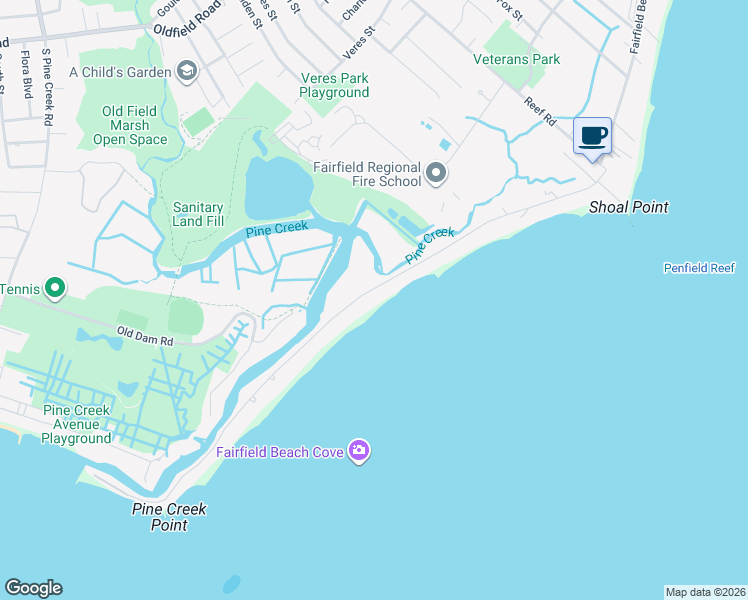 map of restaurants, bars, coffee shops, grocery stores, and more near 1450 Fairfield Beach Road in Fairfield