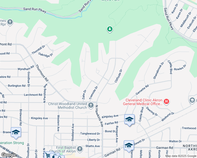 map of restaurants, bars, coffee shops, grocery stores, and more near 1688 Dominion Drive in Akron
