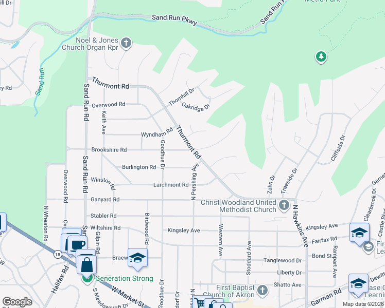 map of restaurants, bars, coffee shops, grocery stores, and more near 1923 Brookshire Road in Akron