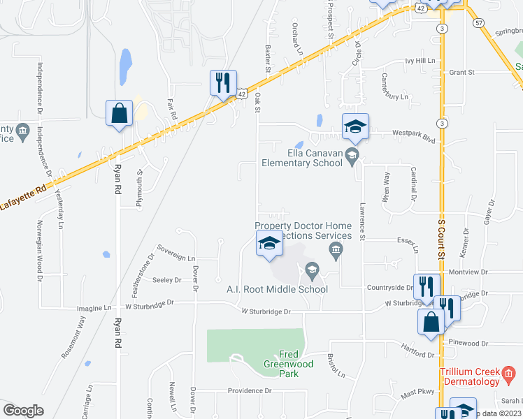 map of restaurants, bars, coffee shops, grocery stores, and more near 645 Cedar Street in Medina