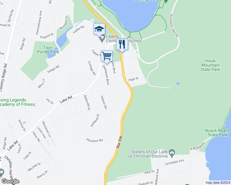 map of restaurants, bars, coffee shops, grocery stores, and more near 177 East Mary Lane in Valley Cottage