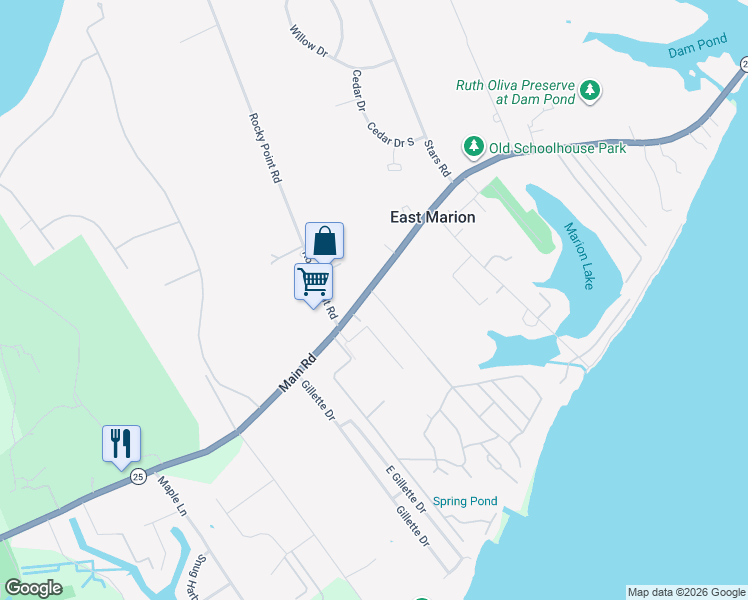 map of restaurants, bars, coffee shops, grocery stores, and more near 8100 Main Road in East Marion