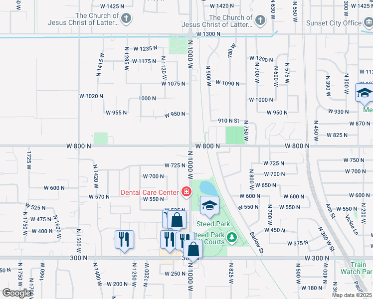 map of restaurants, bars, coffee shops, grocery stores, and more near 1016 West 800 North in Clinton