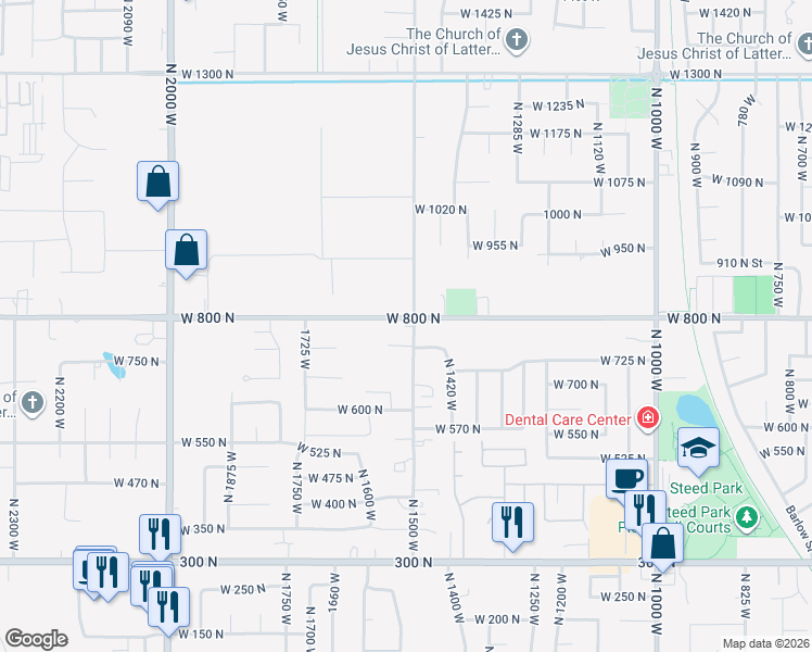 map of restaurants, bars, coffee shops, grocery stores, and more near 1478 West 800 North in Clearfield